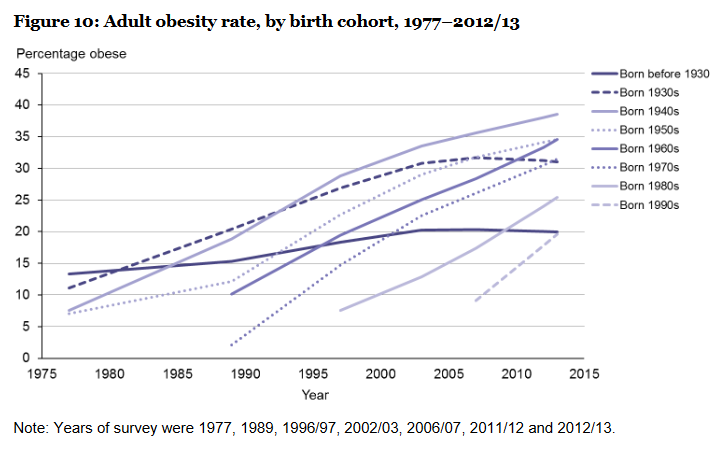 Obesity Rate by Birth Cohort NZ